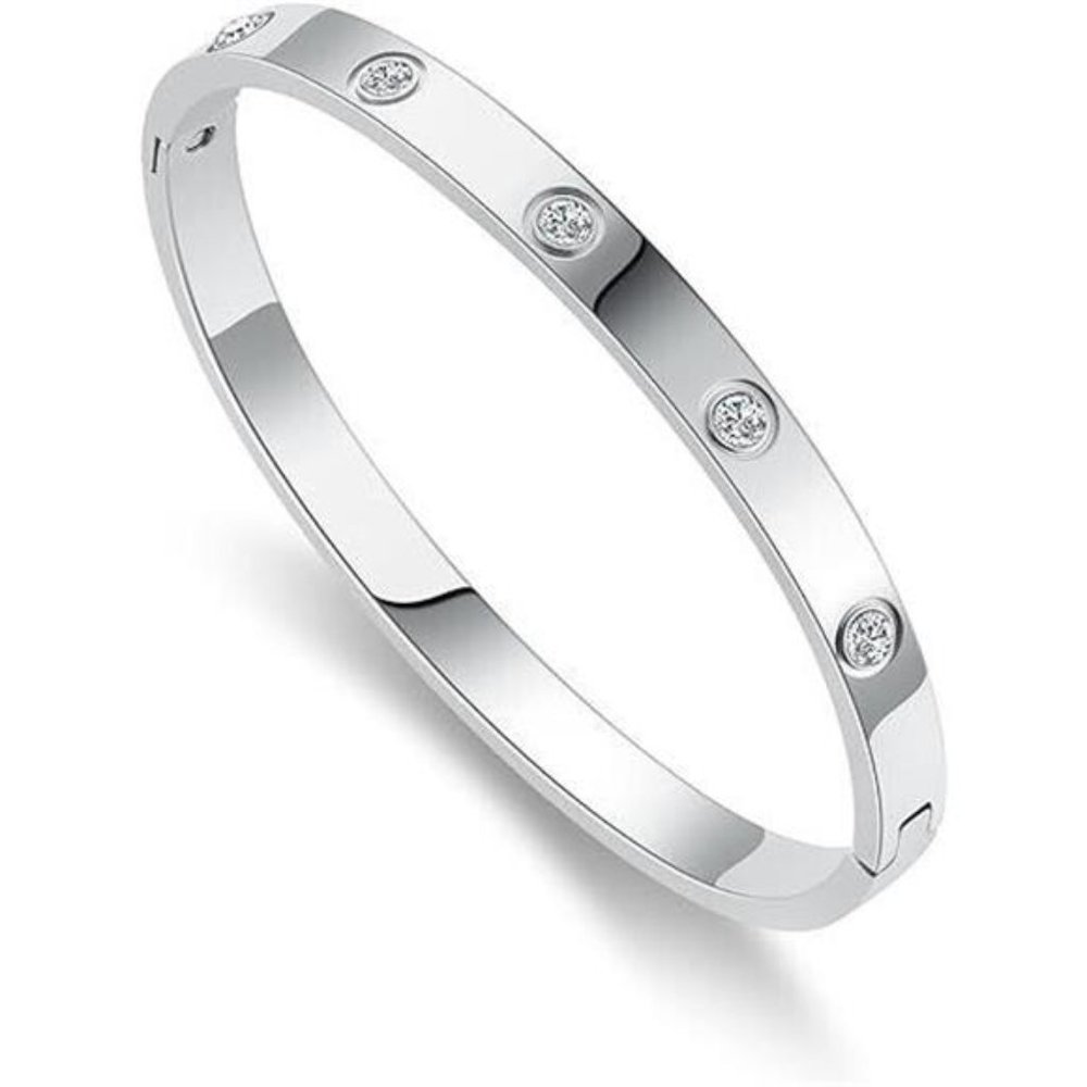 Silver Bracelet for Women with Cubic Zirconia Stones Stainless Steel